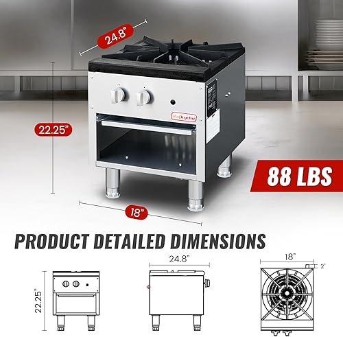 Miniatura 3 de Estufa de gas comercial con gabinete, estufa de un solo quemador de 80,000 BTU, estufa de cocina de encimera de 18 pulgadas para restaurante,