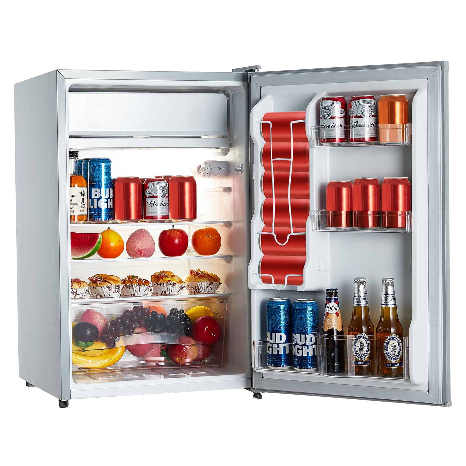 4.3 Cu.Ft Mini Fridge with Freezer - Single Door, 7 Temp Settings, Removable Glass Shelves | Sleek, Space-Saving for Dorm, Office, Bedroom | Small Fridge for Drinks, Snacks & Frozen Goods, White