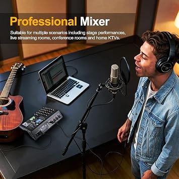 6 Channel Audio Mixer, XLR Mixer for Live Streaming Recording