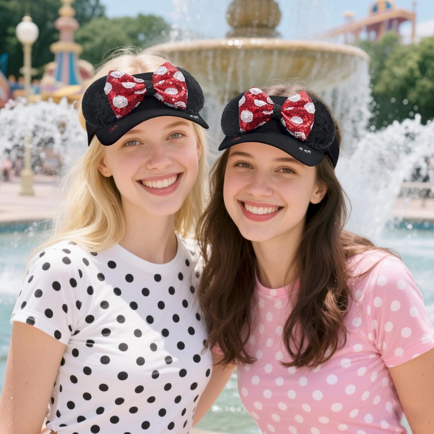 Adult Size Mouse Ears Visors for Women, Adjustable Sun Visor Hat Baseball Cap with Sequin Mouse Ears Bow for Theme Park Decor - Image 4