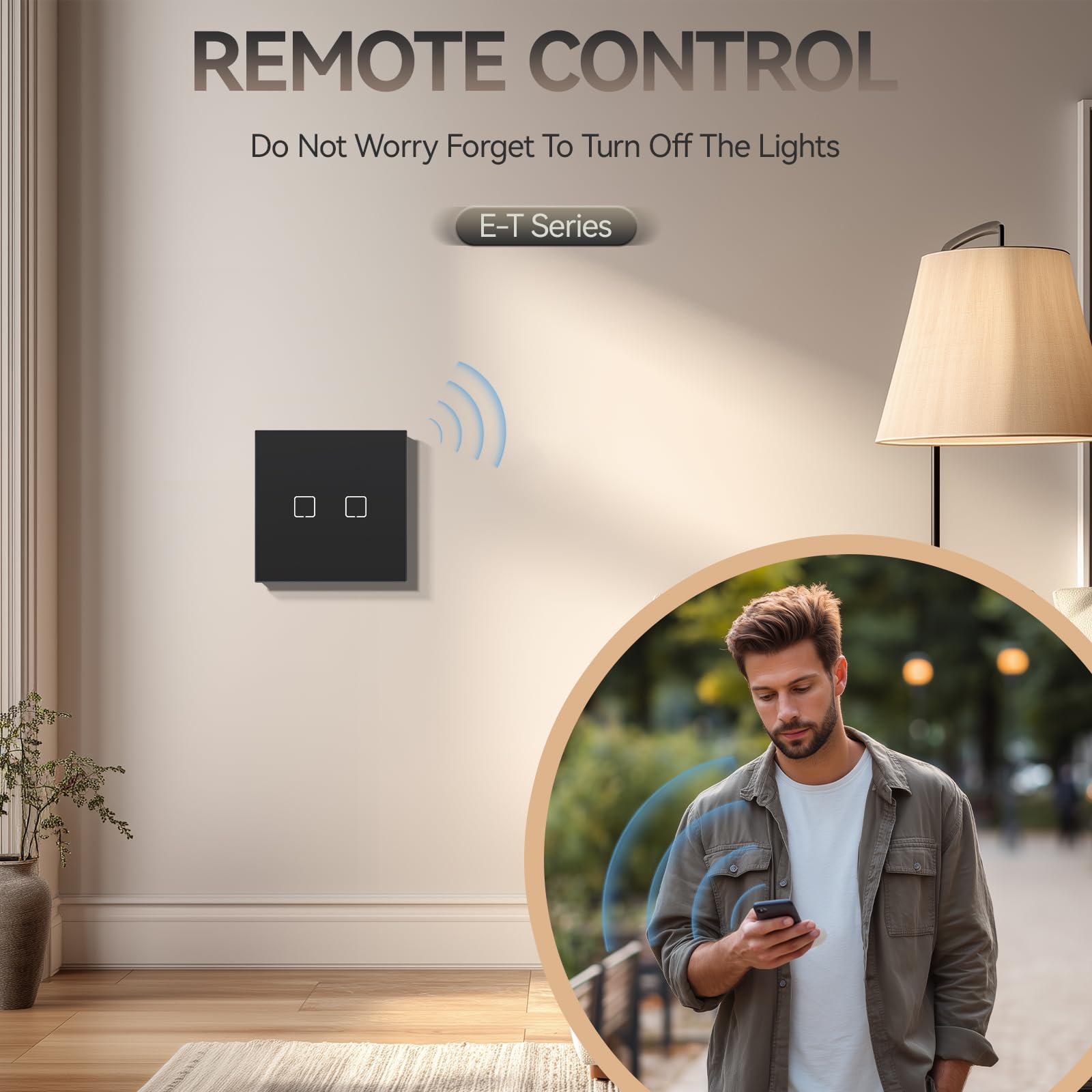 BSEED Smart Touch Light Switch,WIFI Rocker Wall Light Switches with Glass Panel,Push-button with LED Backlight,Horizontal & Vertical Mounting,Neutral Wire Required,2 Gang 1 Way,86mm Black - Image 3