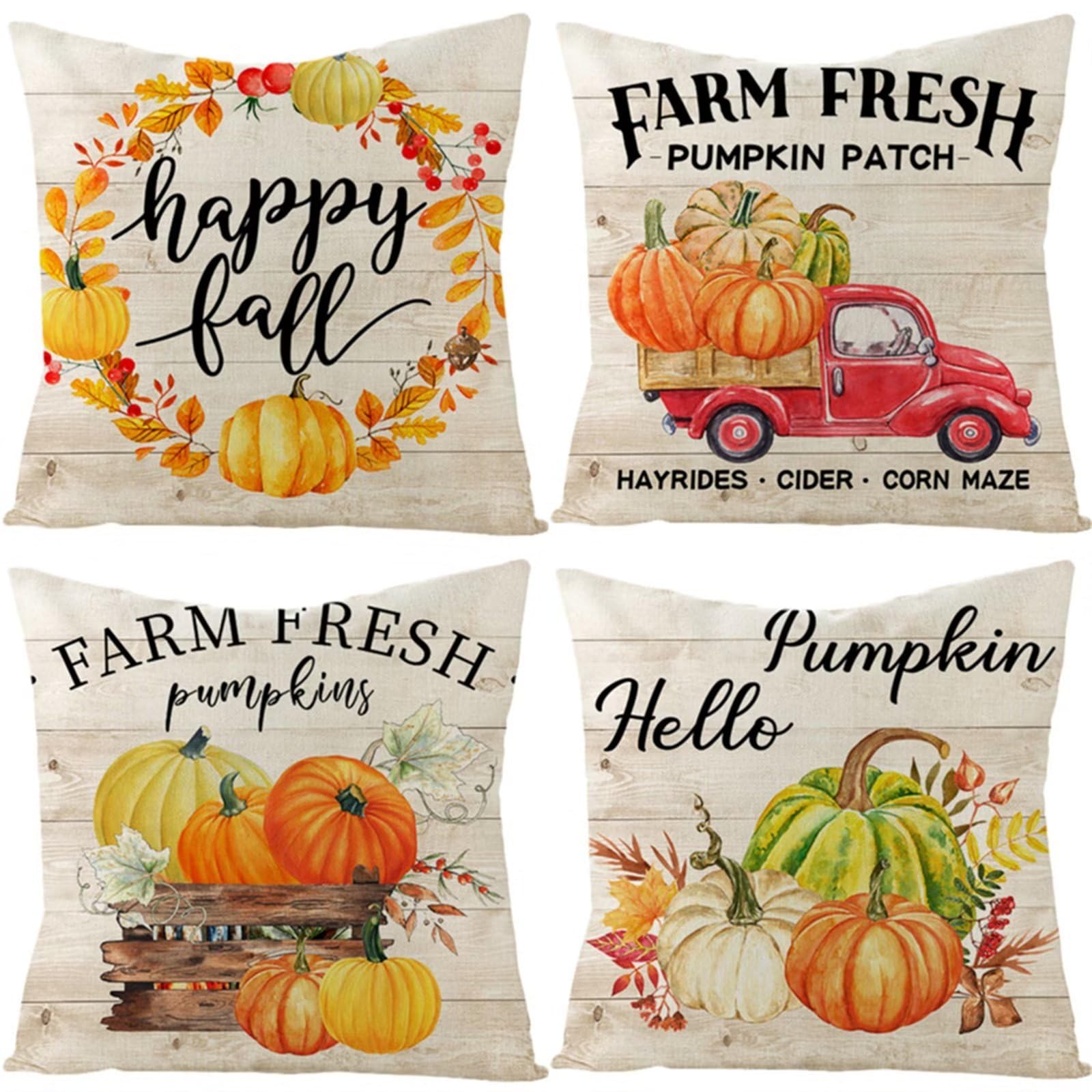 Set di 4 Fodere per Cuscini 65x65cm,cuscini per divano Lettere di zucca Giardino Esterno Fodere per Cuscini Decorativi Lino Quadrate per Cuscino,per Casa Soggiorno Camera da Letto Divano YG1083