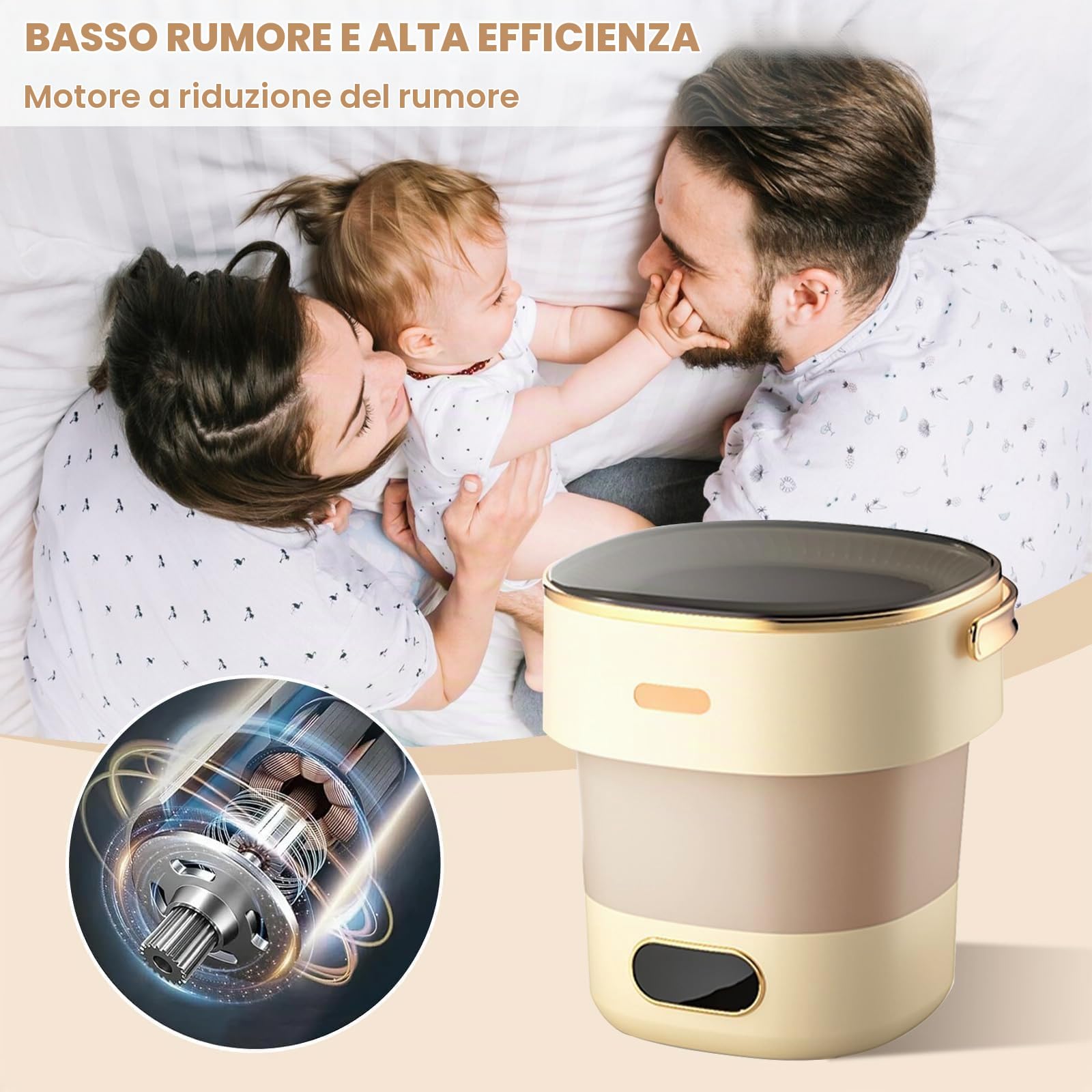 Lavatrice Portatile 13L Pieghevole con Centrifuga, Mini Lavatrice Automatica con 3 Modalità di Pulizia per Biancheria Intima, Vestiti Neonati, Calze, Campeggio e Viaggi, Spina UE, Grigio Bian