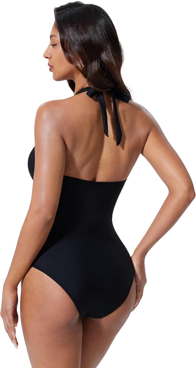 SUUKSESS Women Sexy Tummy Control One Piece Swimsuits Halter U-Wire Bathing Suit - Image 2