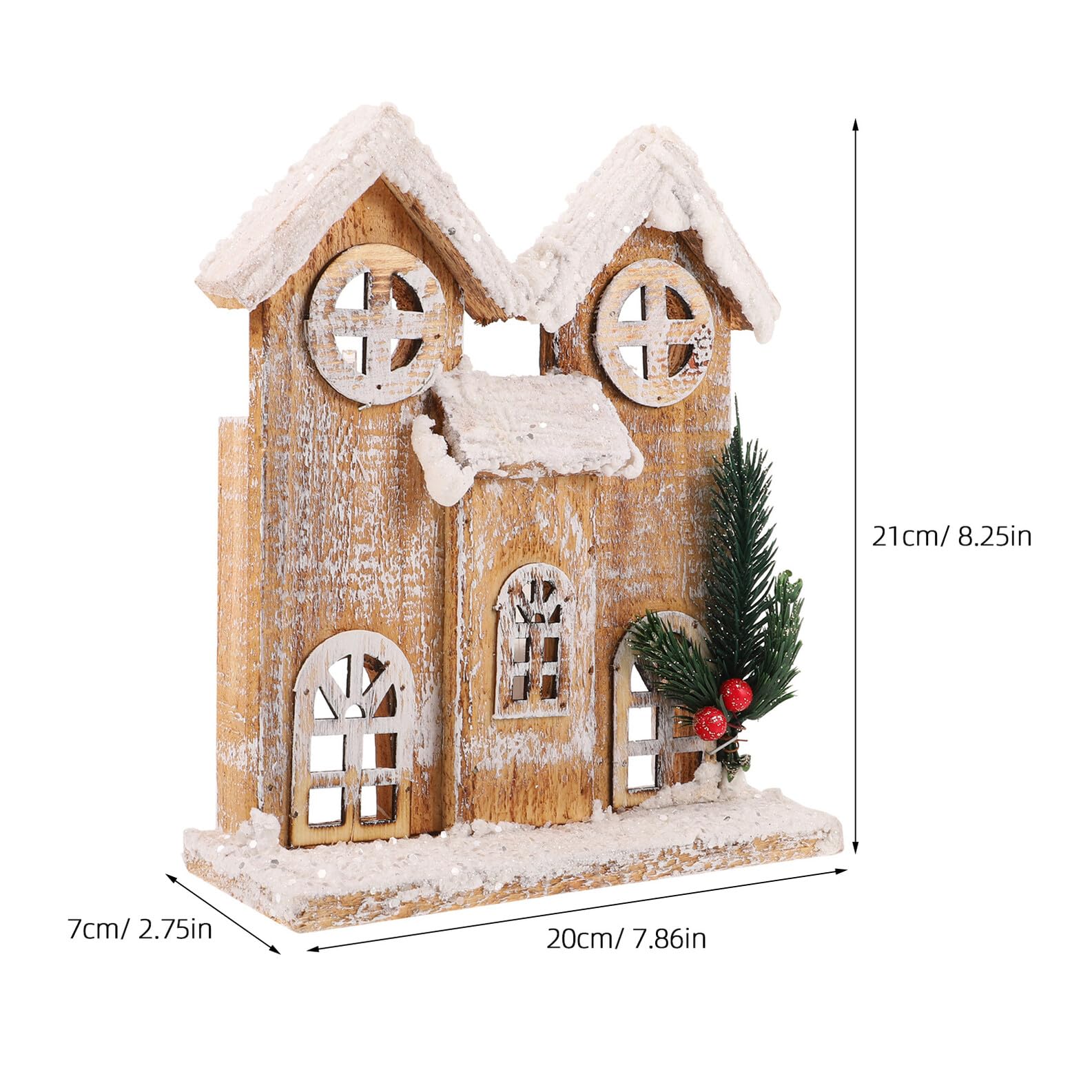 STOBAZA Adorno Navideño de Casa de Madera Pequeña Luz Nocturna Integrada Decoración Navideña sin Pilas Miniatura Efecto Nieve para Ambiente Festivo y Sala de Estar