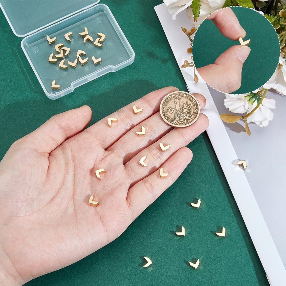 30Pcs 24K Gold Arrow Beads V Shaped Loose Spacer Beads 5.5x6.5x3mm Geometric Charm Connectors Bulk for Necklace Bracelet Jewelry Making DIY Crafts Accessories - Image 3
