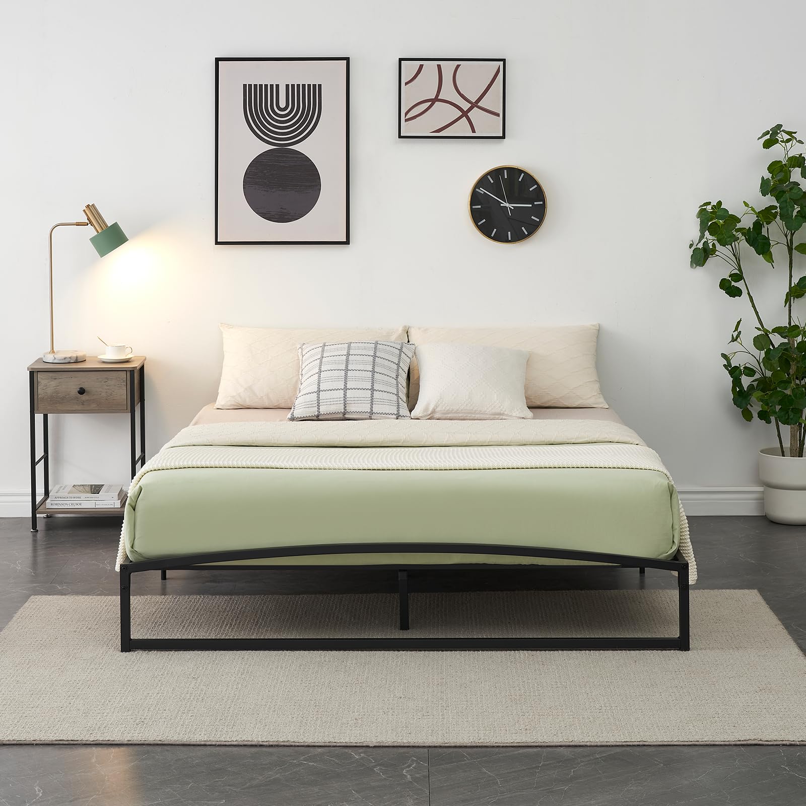 King Size Bed Frames 6 Inch Heavy Duty Metal Platform Bed Frame with Arch Style Low Height Design