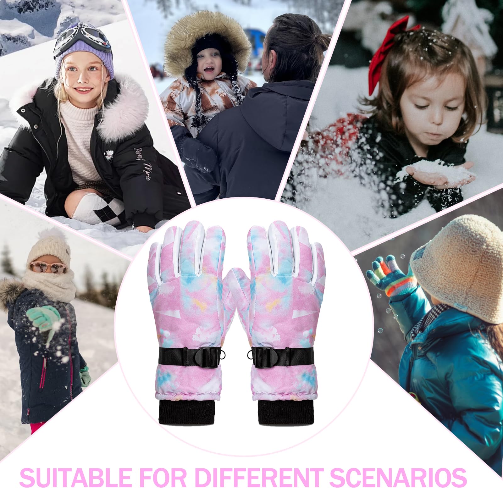 Guantes de Invierno Impermeables para Niños, Guantes de Nieve Cálidos Resistentes al Viento para Esquí Ciclismo Patinaje 5-9 Años