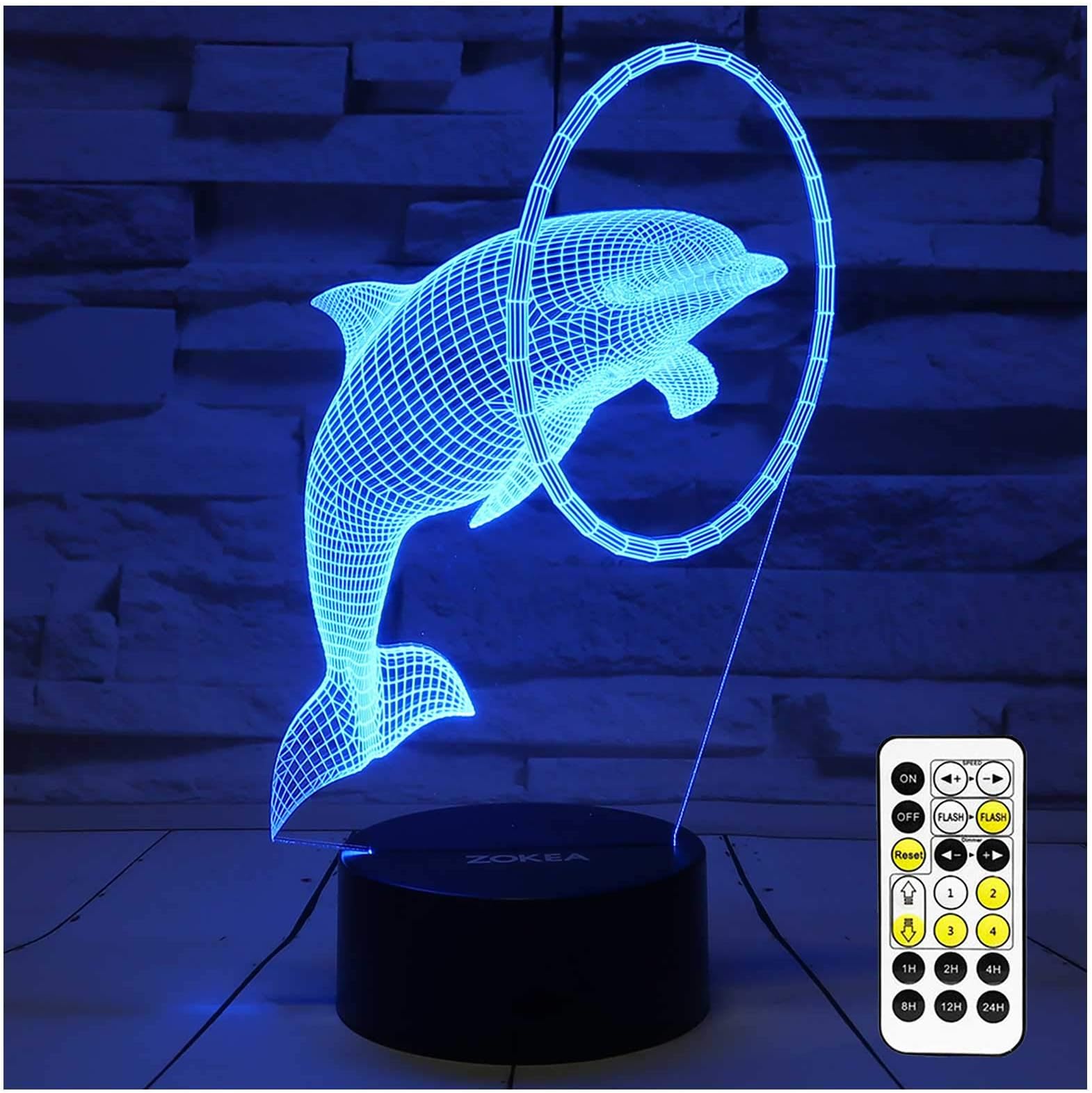 ZOKEANight Light 3D lamp 7 Colors Changing Nightlight with Smart Touch & Remote Control 3D Night Light for Kids or as Gifts for Women Kids Girls Boys (Cute Dolphin)