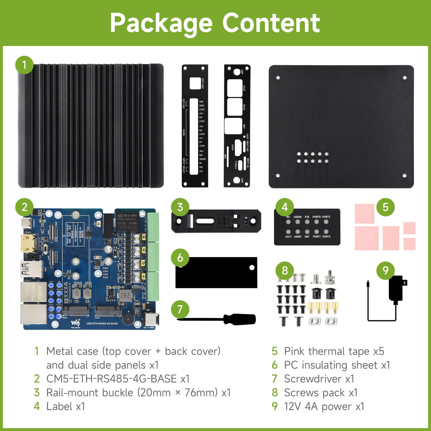 Waveshare Gigabit/2.5G Dual Ethernet Multi-Function Expansion Board Based on Raspberry Pi CM5 (NOT Included),RS485, 4G/5G Module and 4K Display Output, with Metal Case and Power Supply