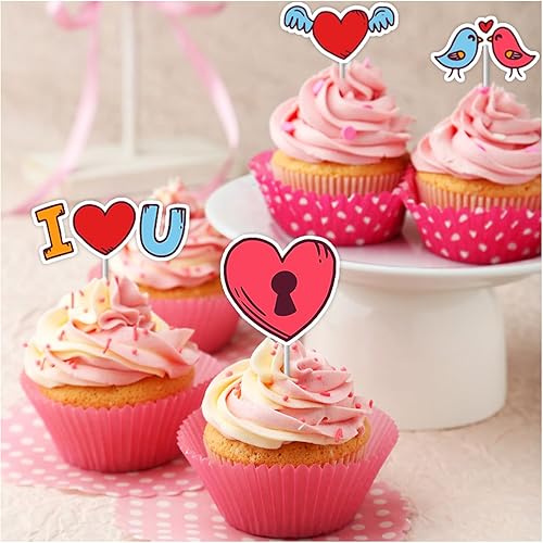 Miniatura 3 de Partywind 96 adornos para cupcakes para el día de San Valentín, decoración de cupcakes para San Valentín, boda, aniversario, suministros de fiesta,