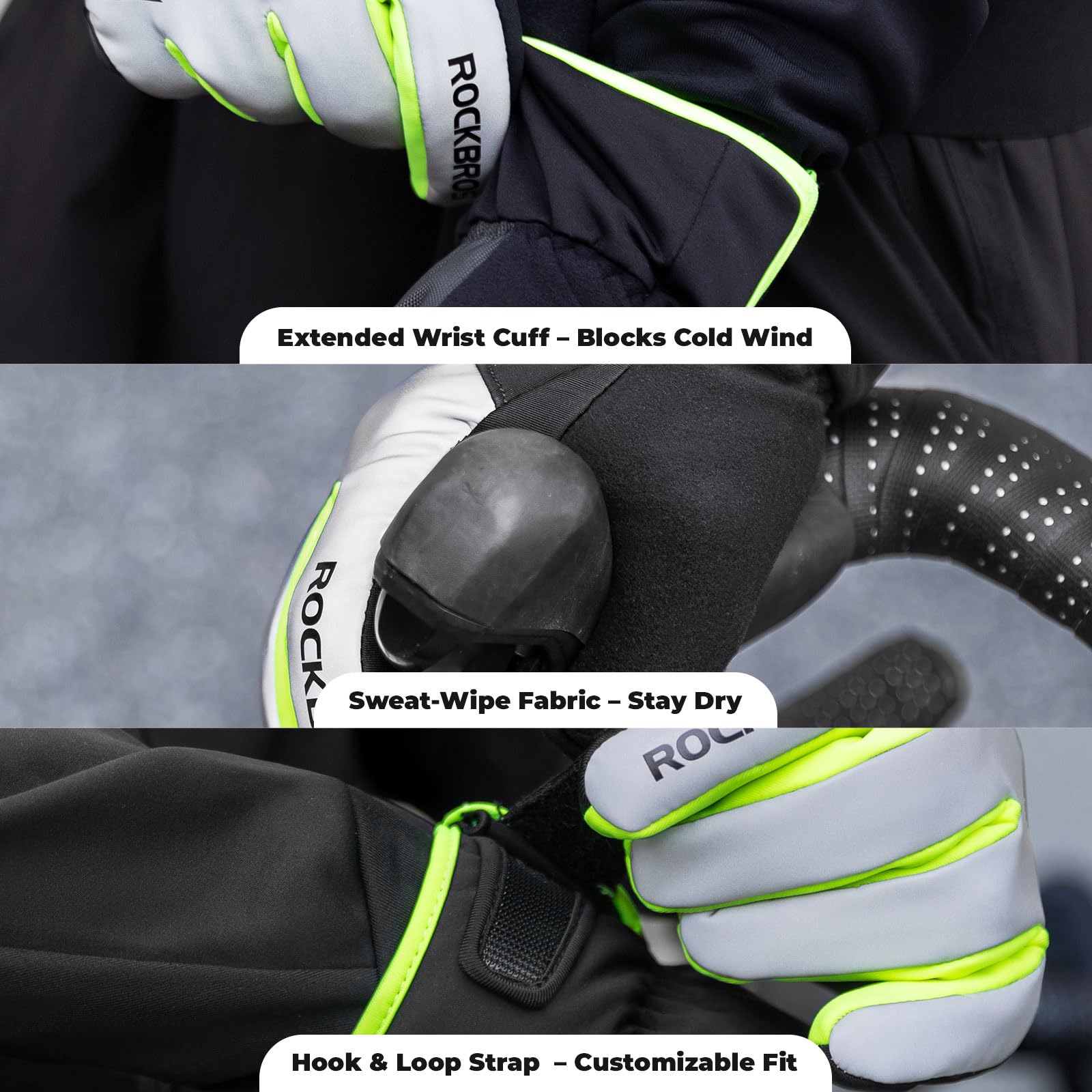 ROCKBROS Gants Vélo Hiver Homme Femme Écran Tactile, Gants Cyclisme Chauds Thinsulate, Gants VTT Rembourrés Antidérapants, pour Moto, Course, Ski, Randonnée