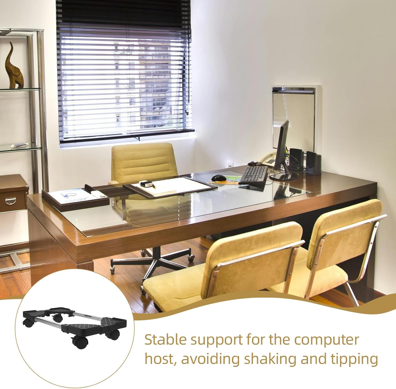 Mobile Computer Tower Stand with Wheels, Adjustable Black PC Cart Under Desk, Anti-Corrosion CPU Holder for Office and Home Use