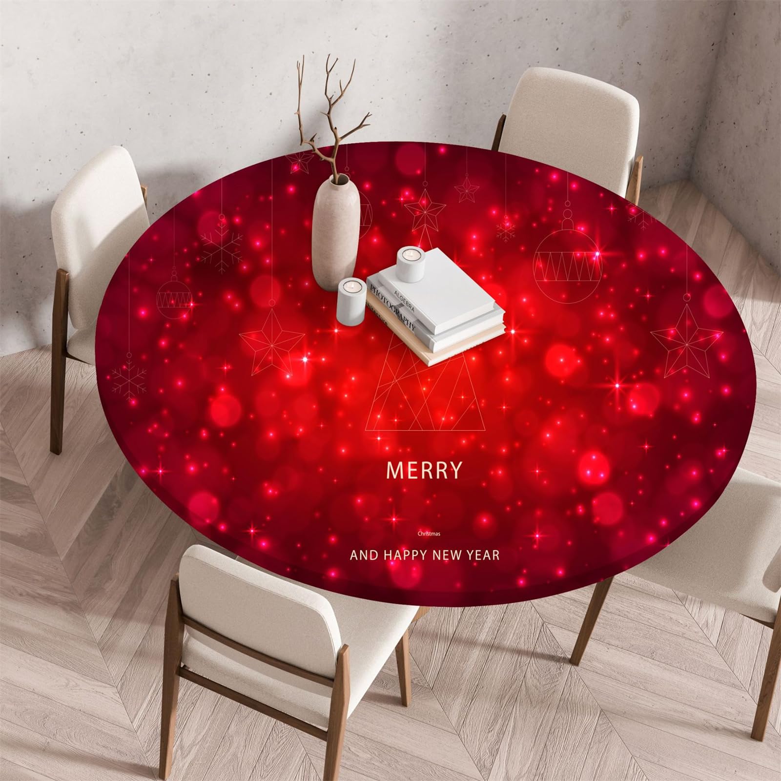 Muiuou Round Tablecloth, Christmas Printing Tabletop,Reusable Wipeable Waterproof Oil-Proof Elastic Edged Round Table Cloth, Fitted Kitchen Dinning Room Party Home (Diameter 80cm,Style 5)