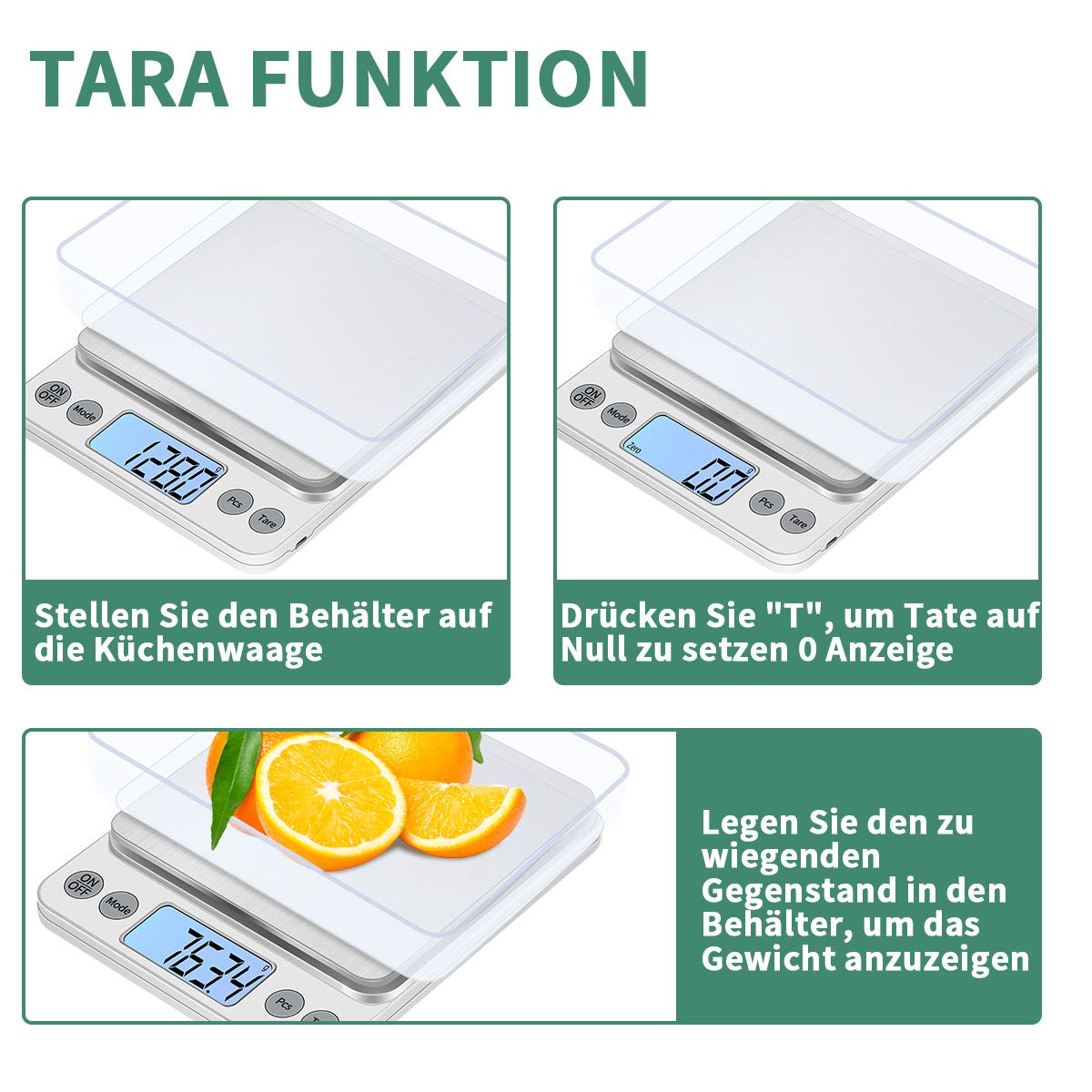 Upgrade Groß Digitale Küchenwaage USB Aufladen,5kg/0.1g Hochpräzise Digitalwaage Haushaltswaage,Mit Großer Edelstahl Wi egefläche Essenswaage, Einstellbare Abschaltzeit