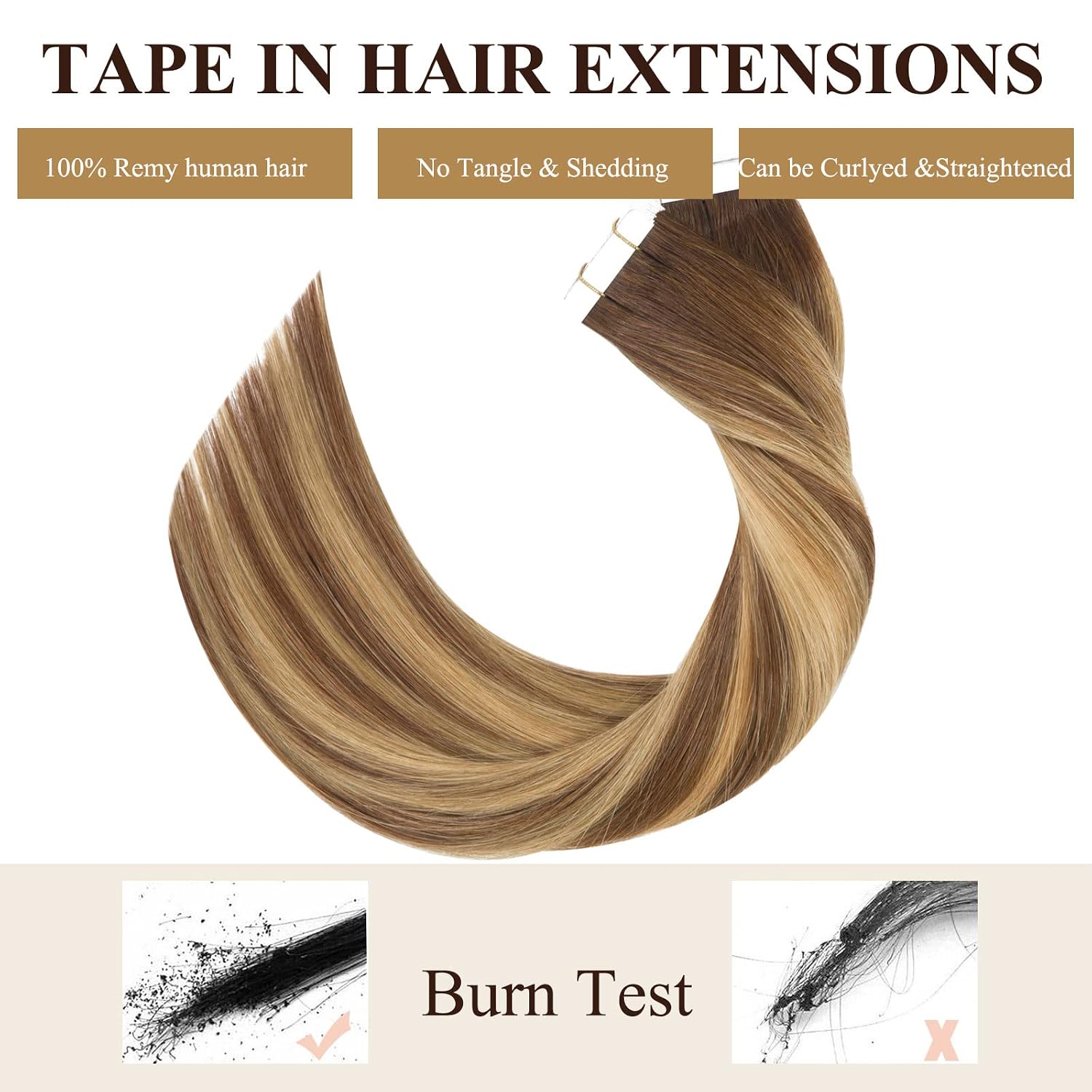 Loxxy Seamless Tape in Hair Extensions Skin Weft Natural Remy Thick Human Hair Tape Ins Ombre Chocalate Brown Fading into Strawberry Blonde Highlight tape in Extensions R#4-4/27 20pcs 50g 16Inch