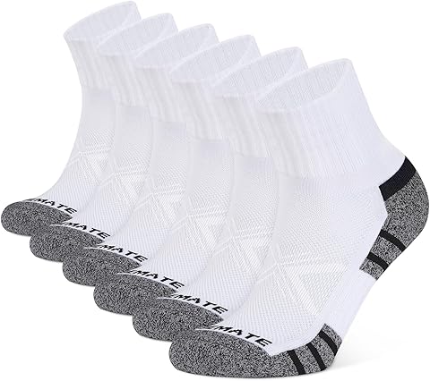 CLOSEMATE Calcetines Deporte Hombre Tobilleros 6 Pares Acolchados Algodon Deportivos Transpirables Antiampollas Cortos para Running Negros Blancos 39-42 43-46 47-50