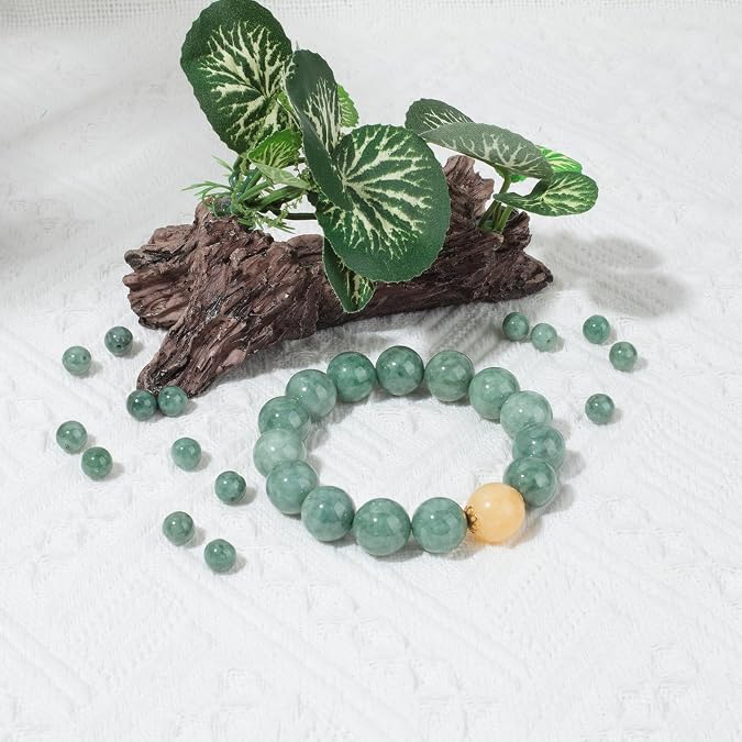14mm Jade Beaded Bracelet, Natural Real Green Jade, Lucky Feng Shui Wealth Protection Gift for Women