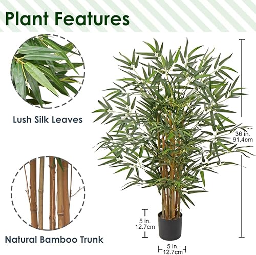 Miniatura 6 de Árbol de seda artificial de bambú de 3 pies de vegetación artificial en maceta de 36 pulgadas para decoración de interiores y exteriores, oficina en