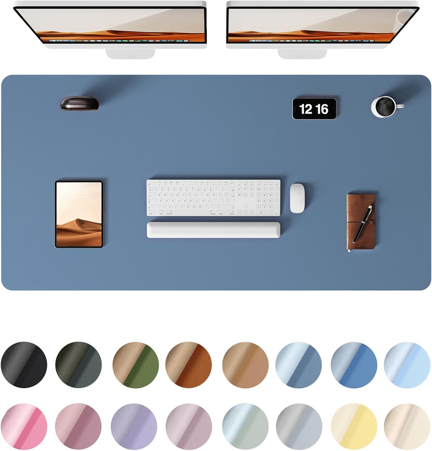 YSAGi Leather Desk Protector, Office Mat, Large Mouse Mat, Non-Slip PU Leather Blotter, Laptop Desk Pad, Waterproof Writing Pad for Office and Home (Blue, 47.2" x 23.6") Blue 47.2" x 23.6"