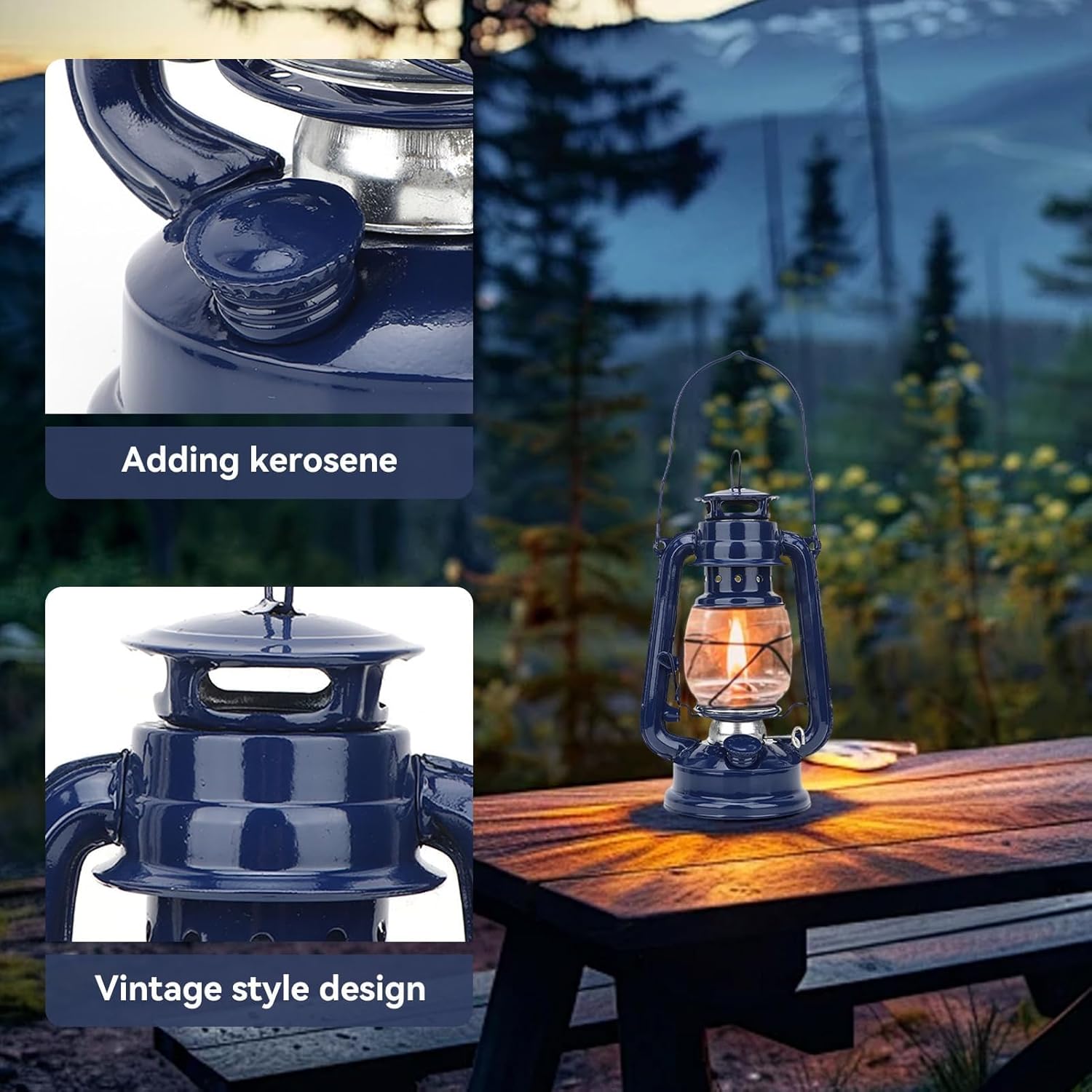 Oil Burning Lantern, Hurricane Lantern Oil Lamp Outdoor Hanging Lantern Farmer Lantern Vintage Hurricane Lantern Indoor Outdoor Lantern for Hanging or Tabletop(Blue)