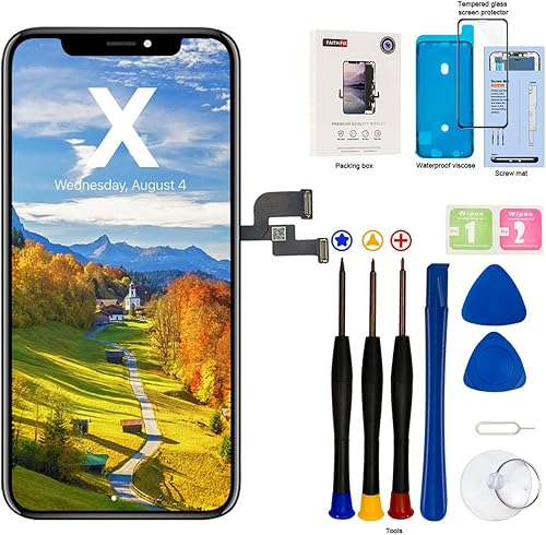 EFAITHFIX Pantalla LCD de repuesto para iPhone X de 5.8 pulgadas, montaje de marco LCD y digitalizador de pantalla táctil 3D con kit de herramientas
