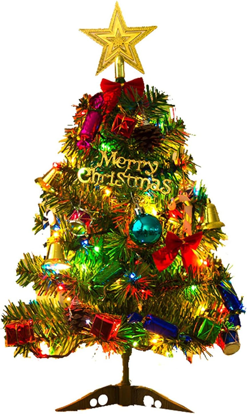 Mini Christmas Tree, Tabletop Artificial Christmas Tree with Warm LED Lights, Star Treetopper, Gift Boxes & Hanging Ornaments Bags for Christmas Decorations- Table Top Small Christmas Tree with Lights