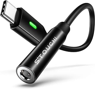 Stouchi USB C Headphone Adapter, USB C to Audio Jack Adapter USB Type C to 3.5mm Adapter Hi-Fi DAC Chip with LED Light Compatible with Pixel 7/6, Samsung Galaxy S23/S22/iPad Pro 2022,Pad mini 6-Black
