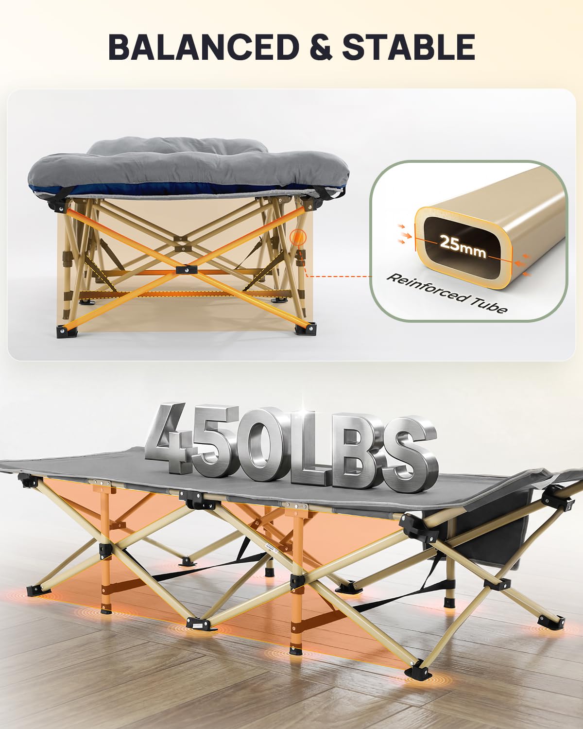 Sportneer Culla da Campeggio Portatile con Materasso, Lettino Pieghevole per Adulti 188 x 71 x 35 cm Pesante Pieghevole con Imbottitura per Tenda da Campeggio, Ufficio