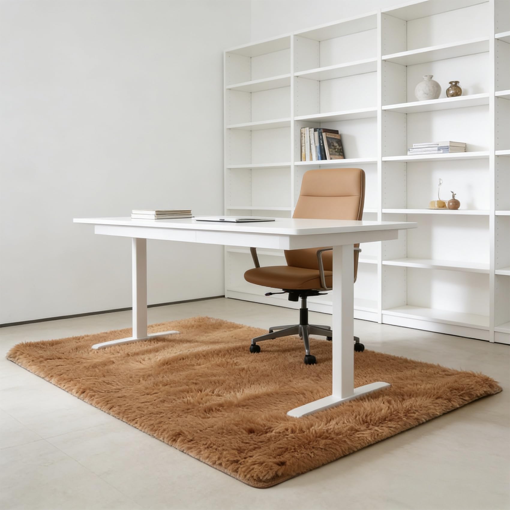 Tapis salon 260x65 cm marron à poils longs moelleux pour un couloir moderne