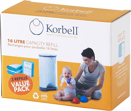 Korbell Bolsas de basura para pañales - Estándar (16 litros) - Paquete de 3 recambios
