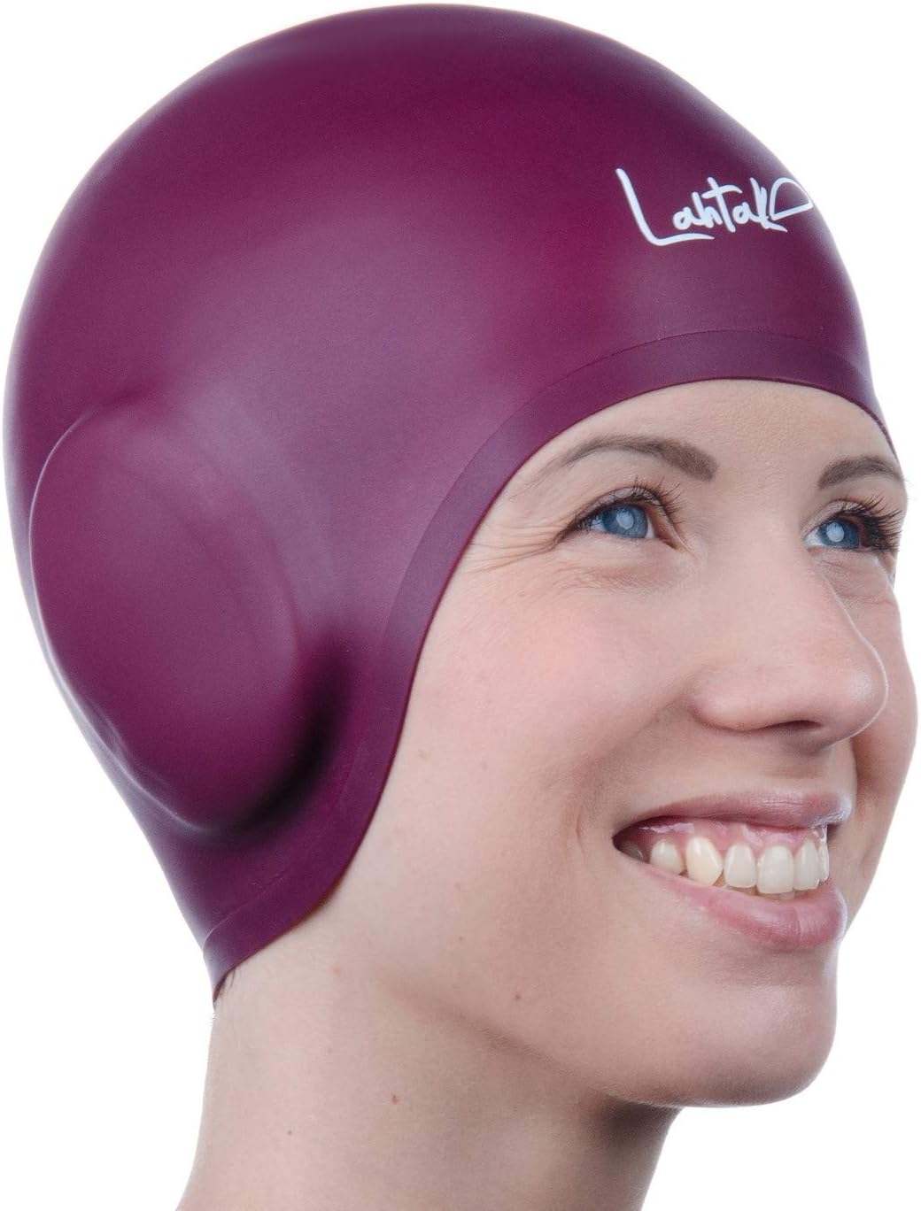 - 3D Swim Caps - Ear Protection Swimming Cap for Women & Men - Silicone, Waterproof - Fits Long & Short Hair - Adult & Youth