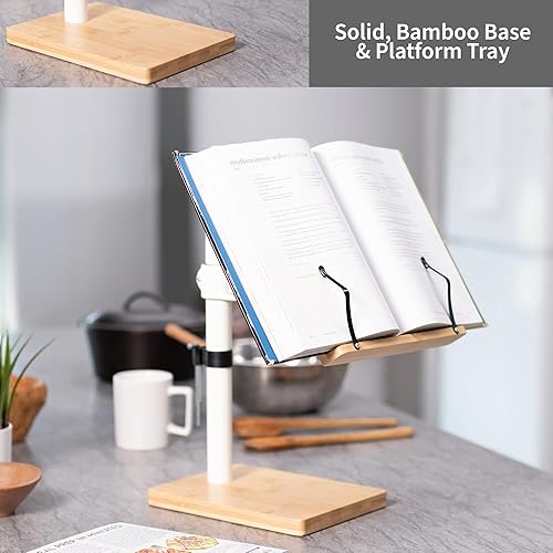 Miniatura 6 de VIVO Soporte de bambú inclinable independiente de 11 pulgadas para lectura manos libres, soporte giratorio ajustable en altura con clips de página,