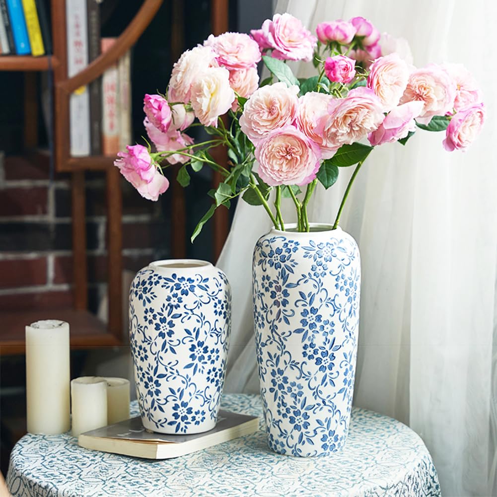 Amazon.co.jp: XIUWOUG ヴィンテージブルーとホワイトの花瓶、青と白の