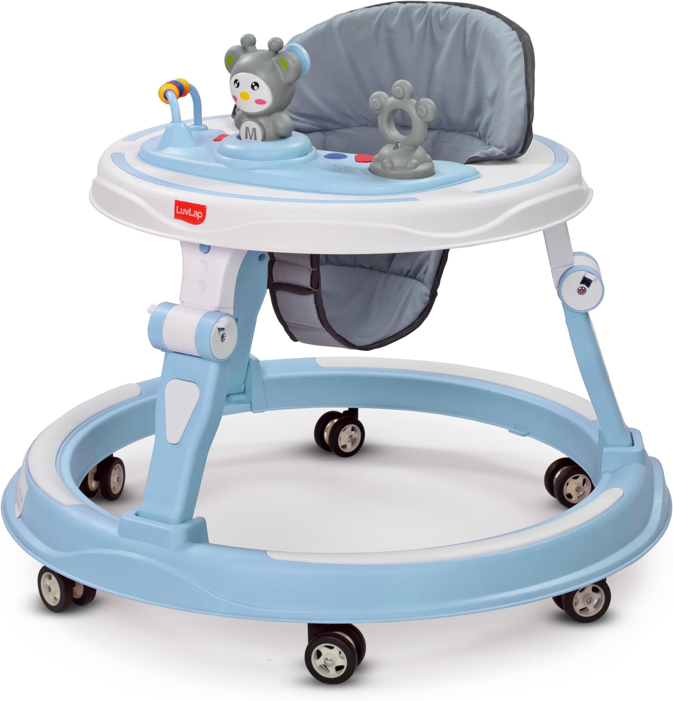 LuvLap 360° Joy Baby Walkers for 6-18 Months | 3 Level Height Adjustment Walker with Switchable Food & Musical Toy Tray/Advanced Baby Activity Walker for Kids, Walker for Boys & Girls, Blue