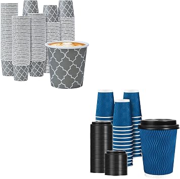 Lamosi 12 OZ Disposable Coffee Cups with Lids 50 Pack and 600 Pack 4 oz Paper Cups
