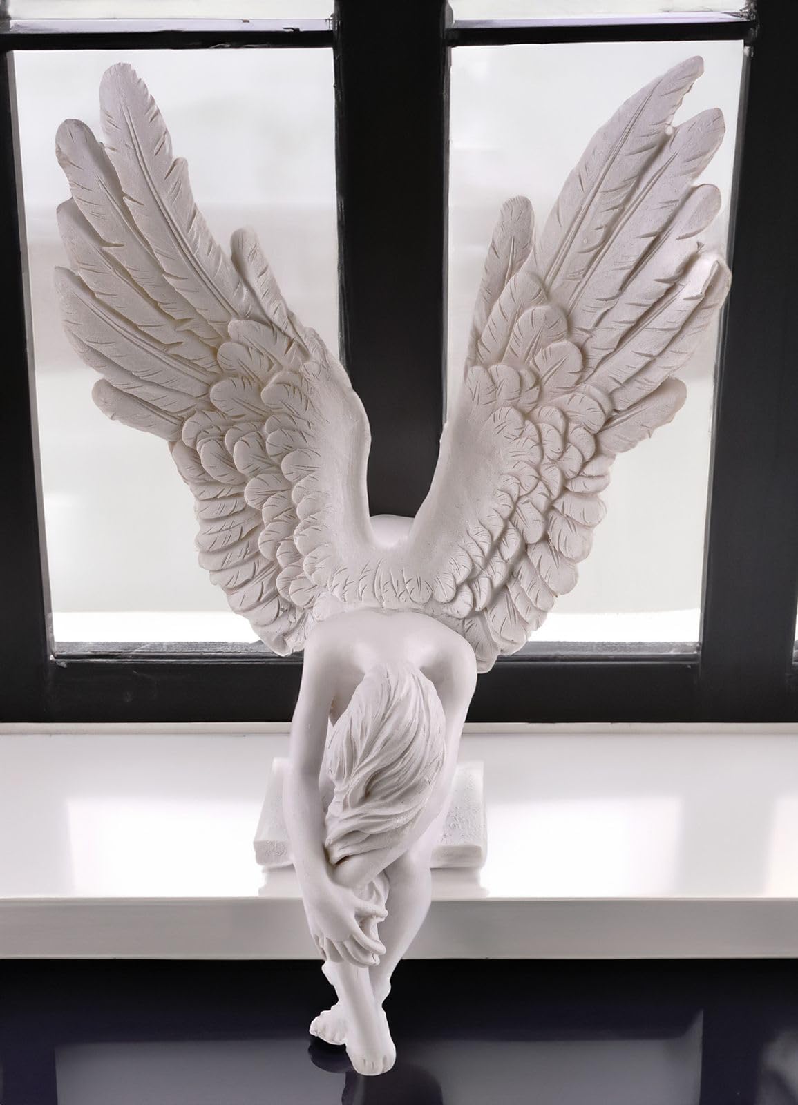 Kremers Schatzkiste - Dekofigur Großer Engel der Traurigkeit Kantenhocker 40 cm Weiß Angel Engelsfigur zum hinstellen für den Innenbereich Polyresin Angel of Sadness