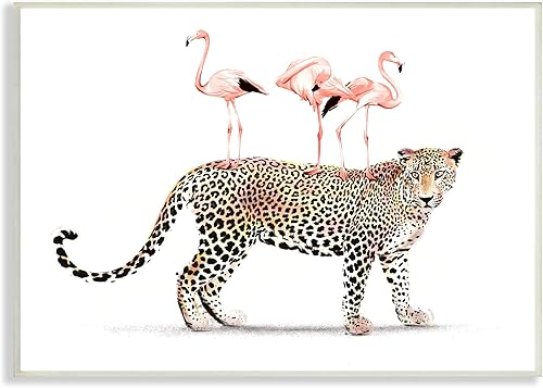 Stupell Industries Placa de pared con diseño de flamencos apilados en leopardo, diseño de safari tropical, diseño de Ziwei Li, 19 x 13 pulgadas,