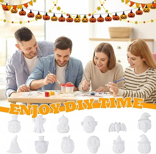 Miniatura 7 de Sinmoe 12 juegos de Halloween para pintar tus propias figuras, calabazas, fantasmas, listo para pintar, kit de pintura de cerámica, sin pintar,