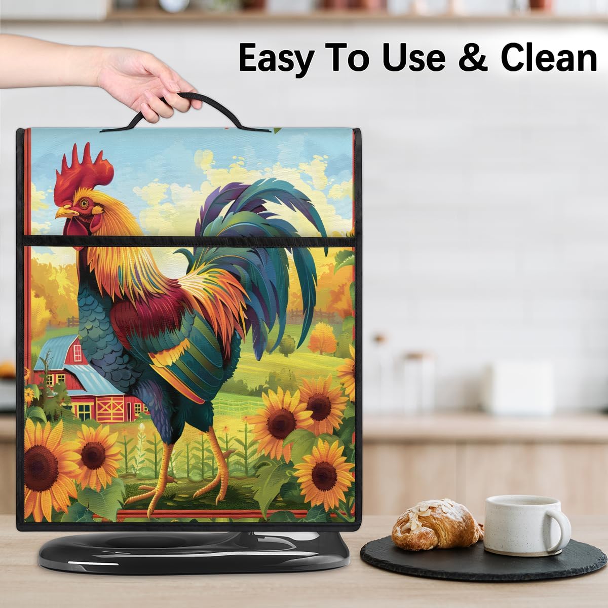 Rooster Flower Animal Kitchen Aid Cover Stand Mixer Dust Covers Compatible with 6-8 Quarts Washabled Stand Mixer Cover Zipper Pocket and Handle for Various Kitchen Appliance Accessories
