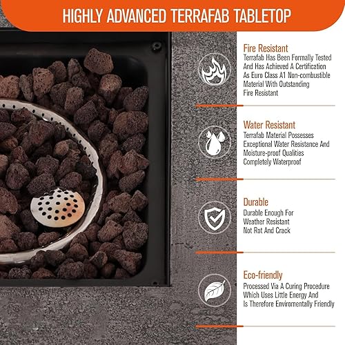 Miniatura 17 de Sophia & William Mesa para fogata de gas de 28 pulgadas, 50,000 BTU cuadrada para exteriores, fogatas de propano 2 en 1, chimenea de patio de Negro