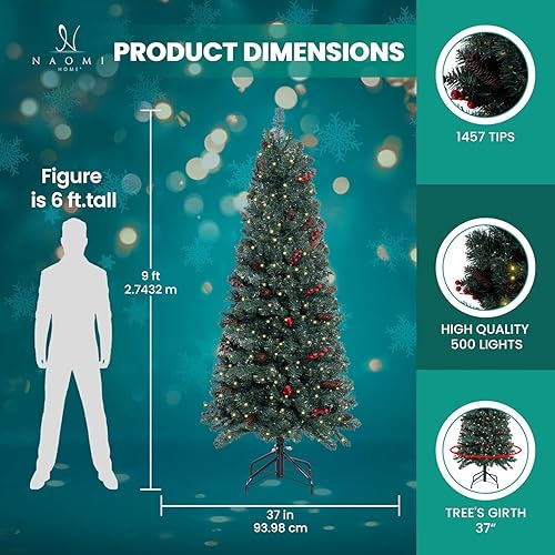 Miniatura 43 de Naomi Home Árbol de Navidad nórdico de 7.5 pies con luces, árbol de Navidad realista y encantador preiluminado con 1266 puntas de rama, 700 luces
