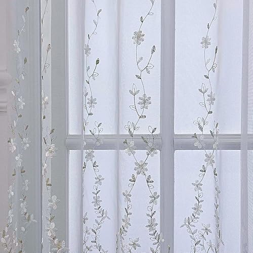 Miniatura 9 de Cortinas traslúcidas florales beige para dormitorio de niñas, pastoral, elegante, sala de estar, tul con bolsillo para barra, parte inferior de