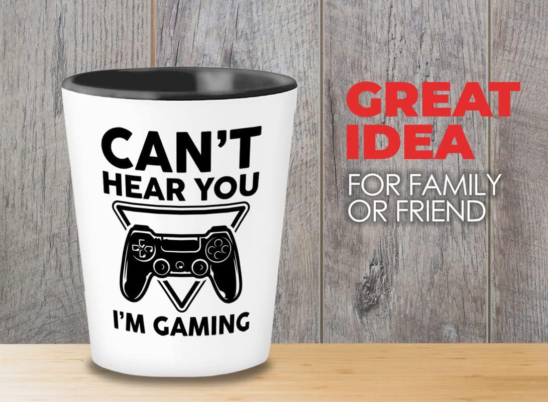 Gamer Shot Glass 1.5oz - Can't Hear You I'm Gaming - Gamers Player Controller Remote Game Center Arcade Battle Online Match Global