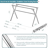 Vista 6 de JAUREE Estante de secado de ropa de 79 pulgadas, estante de secado plegable para interiores y exteriores, estante de lavandería de acero inoxidable