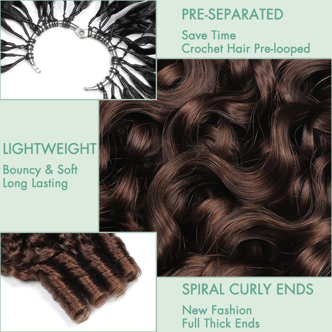 Extension di capelli umani birmani ricci all'uncinetto, con piume pre-separate, leggere, riutilizzabili, 50 g, 40 pezzi, #4 marrone cioccolato, 61 cm