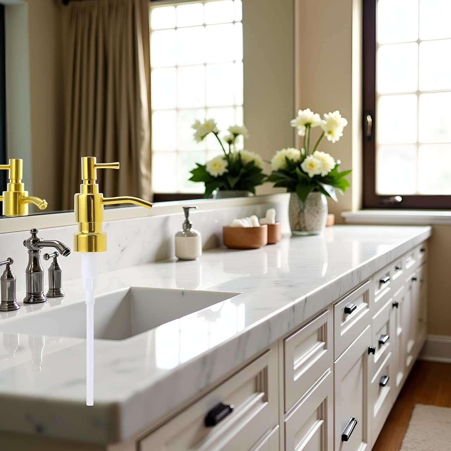 1Pc Gold One Size Soap Dispenser Pump Replacement/Liquid Bottle Soap Pumps, Metal Bronze Soap Lotion Container Countertop Soap Dispensers,Bathroom,Holders and Dispensers - Image 2