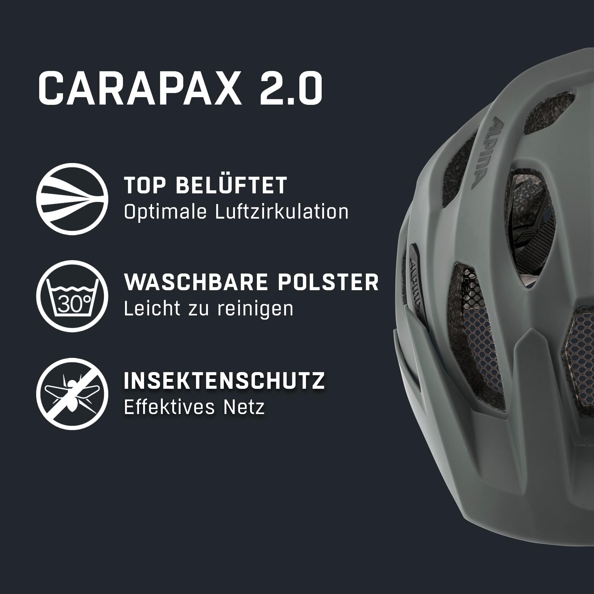 ALPINA Carapax 2.0 - Leichter, Stabiler & Komfortabler Fahrradhelm, mit Fliegennetz & Antibakteriellen Polstern, Für Erwachsene