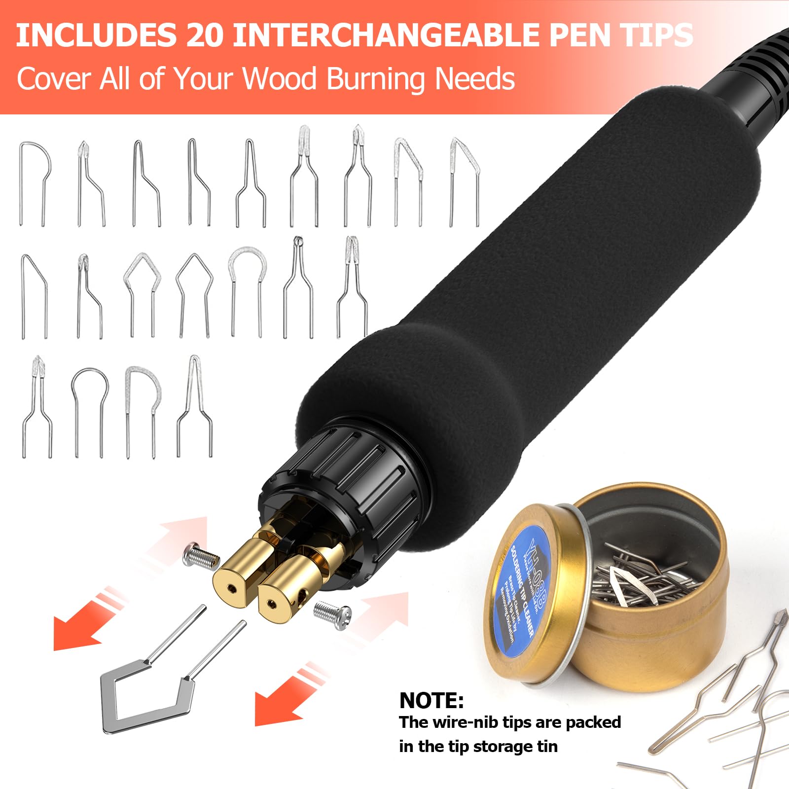 Pirografo per Legno, Saldatore Elettrico Preciva 939D VI", intervallo di temperatura da 250℃ a 750℃, 20 tipi di punte multiforma, impugnatura ergonomica, adatto per Pirografia, Saldatura, Fai-da-te