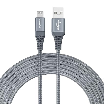 amazon basics USB A to Lightning Aluminum with Nylon Braided MFi Certified Charging Cable (Grey, 2 meter)